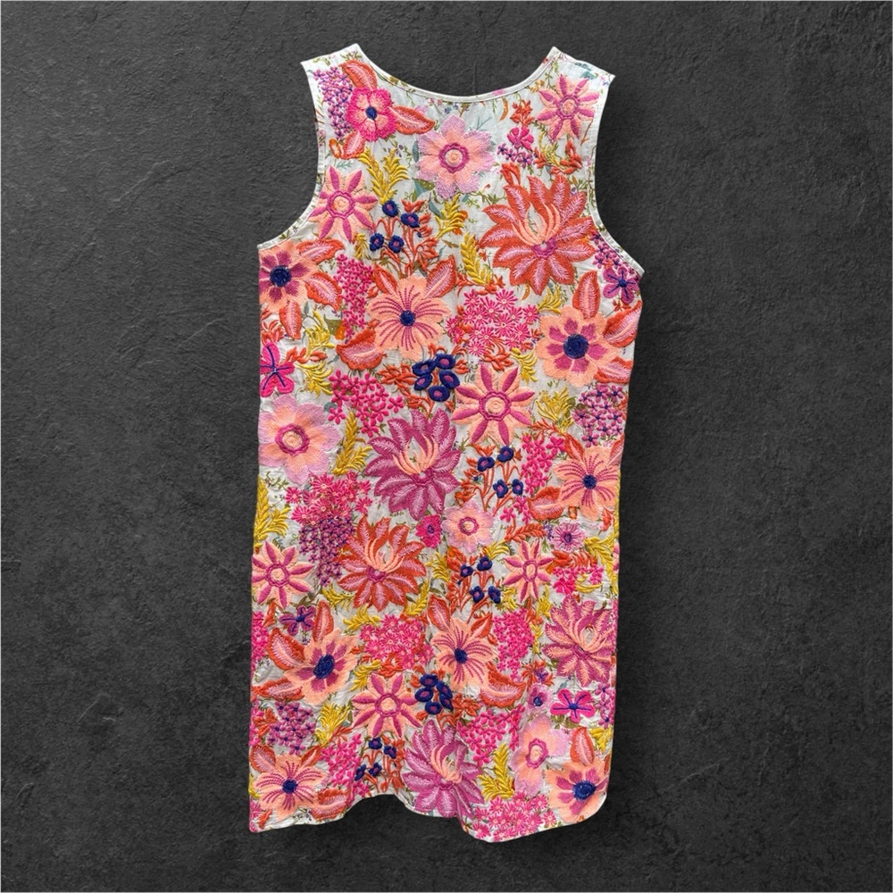 🇬🇧 Cottagecore Fully Embroidered Floral Mini Dress Handmade Garden Retro L - Picture 7 of 16